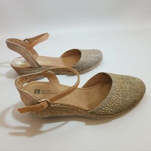 White Mountain | Wedge Sandals Beige Embellished Size 8.5M